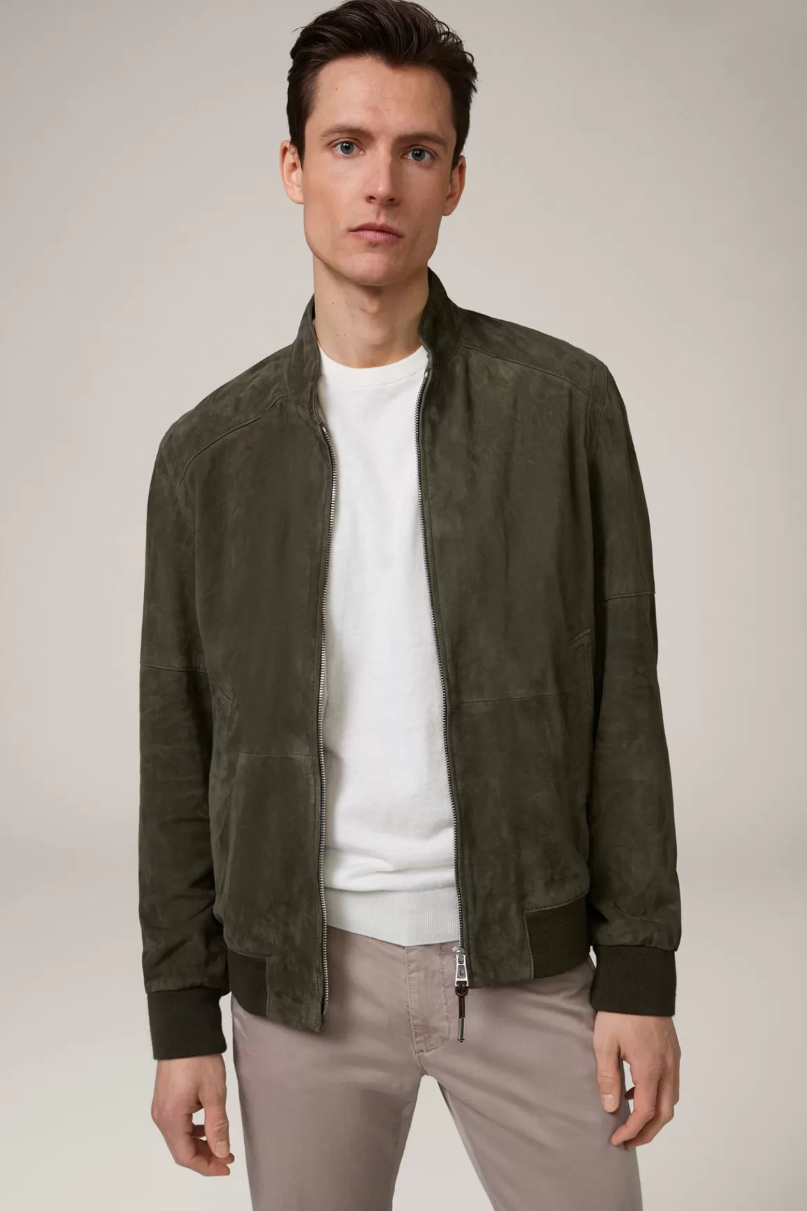 Borello Goatskin Suede Leather Blouson In Olive<Windsor Flash Sale