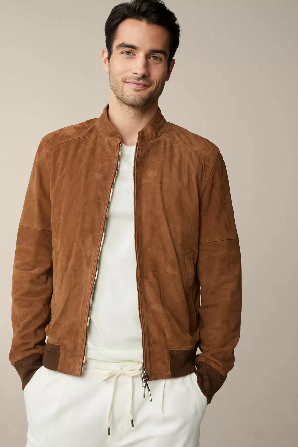 Borello Goatskin Suede Leather Bomber Jacket In Cognac<Windsor Store