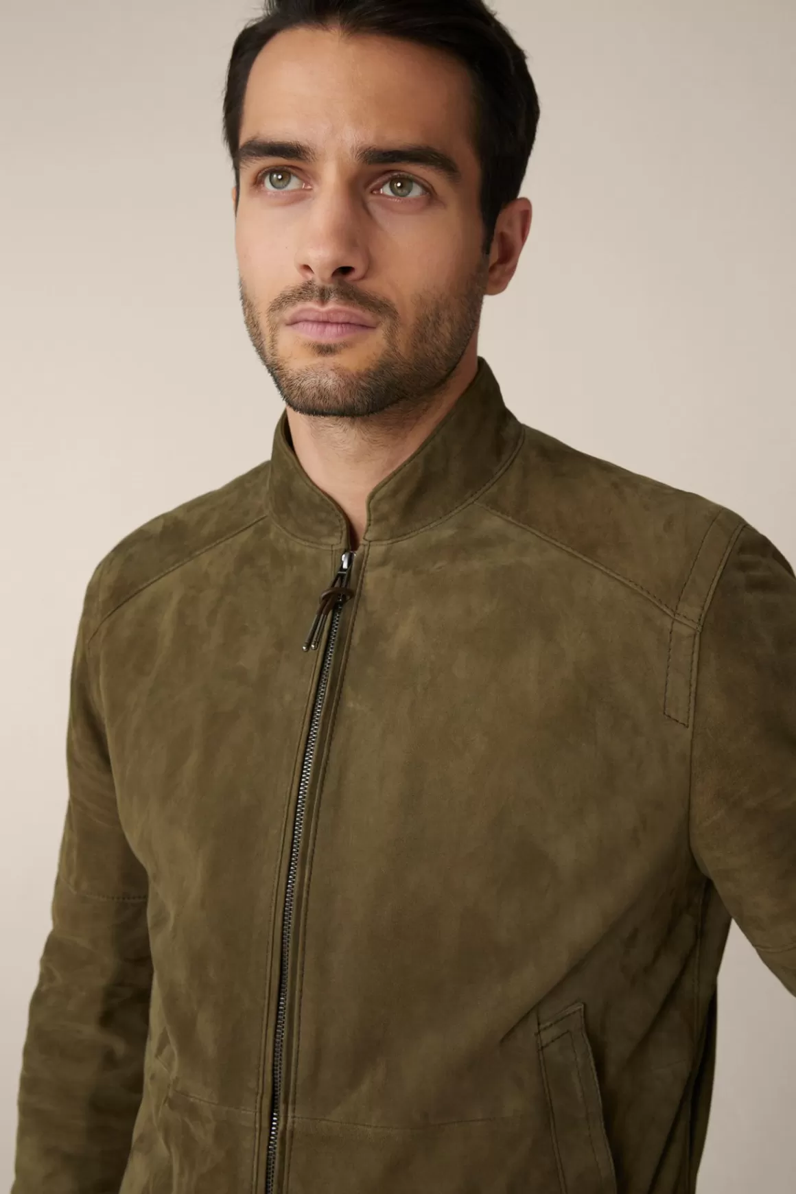 Borello Goatskin Suede Leather Bomber Jacket In Olive<Windsor Cheap