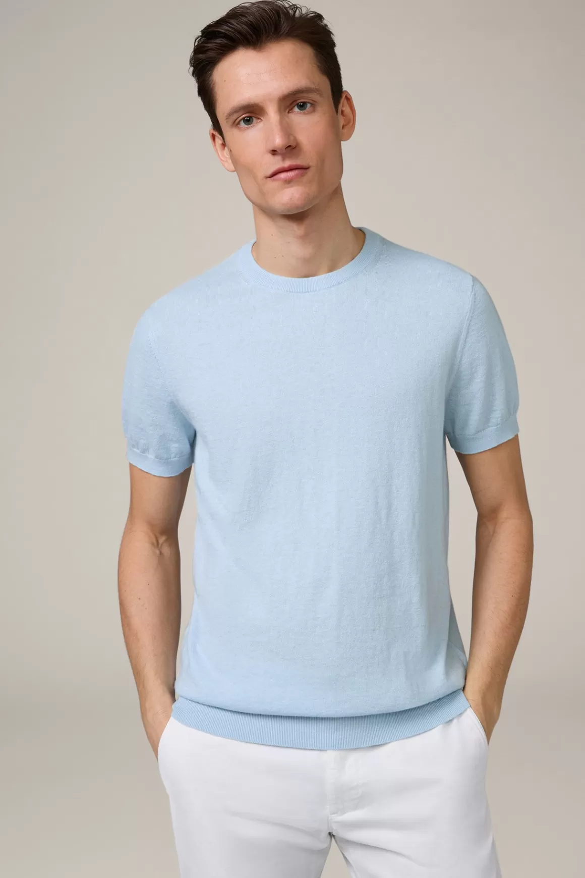 Cashmino Cotton Knitted T-Shirt With Cashmere In Light Blue<Windsor New