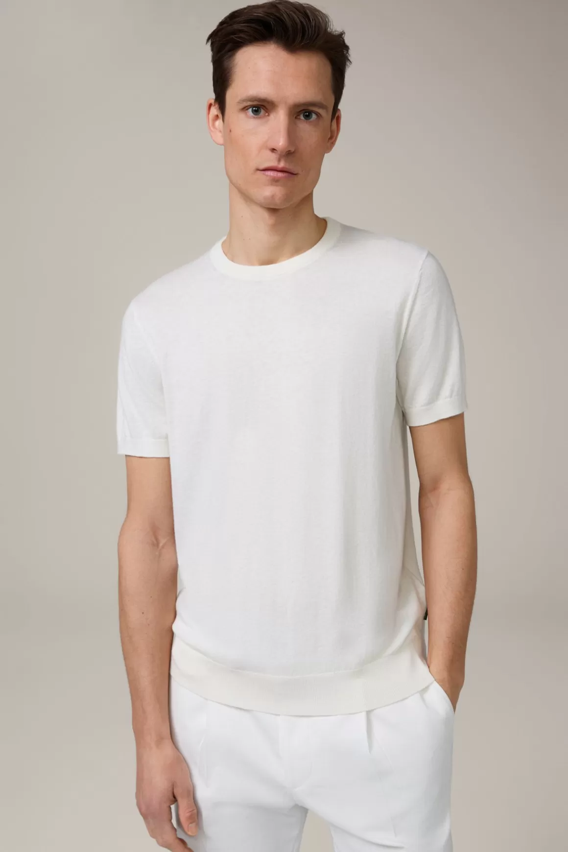 Cashmino Cotton Knitted T-Shirt With Cashmere In Wool White<Windsor Shop