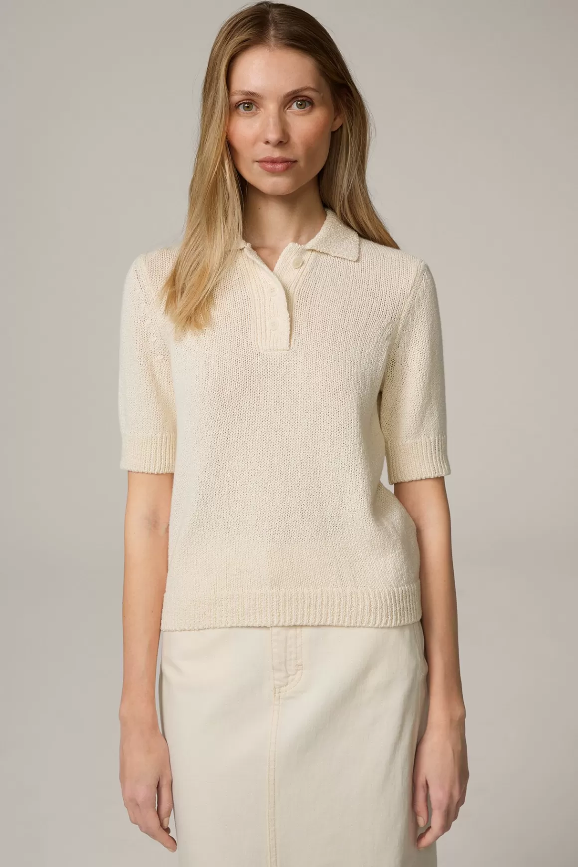 Cotton Blend Boucle Polo Shirt In Cream<Windsor Fashion