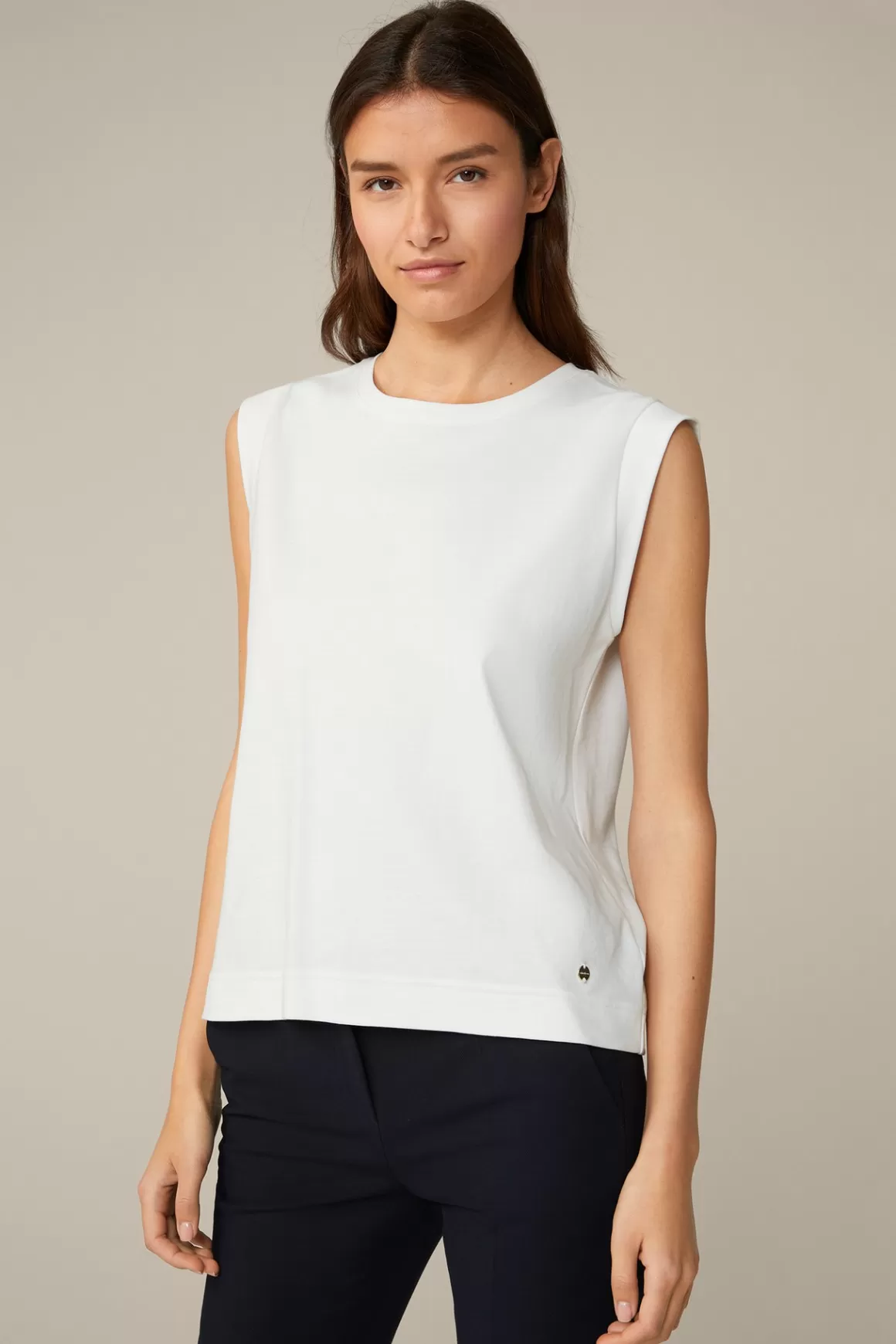 Cotton Interlock Shirt In Sleeveless Design In White<Windsor Outlet