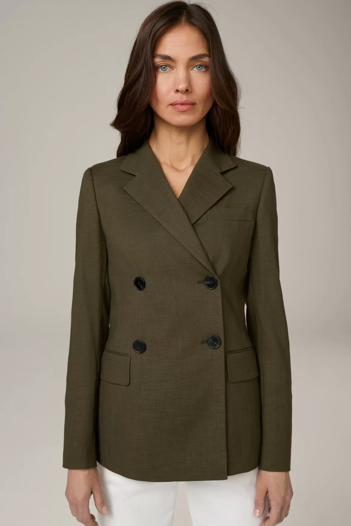 Cotton Mix Double-Breasted Blazer In Olive<Windsor Store