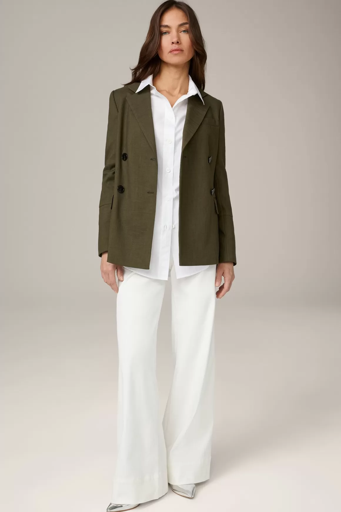 Cotton Mix Double-Breasted Blazer In Olive<Windsor Store