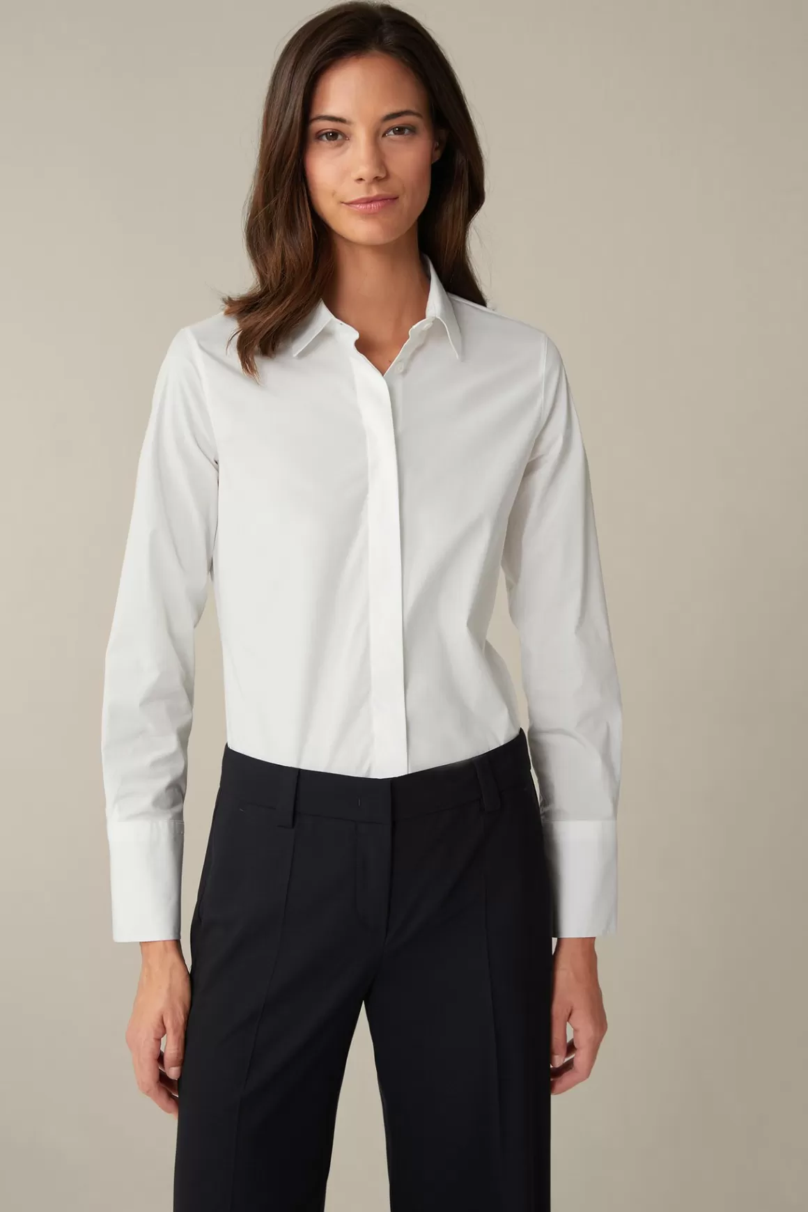 Cotton Stretch Blouse With Shirt Collar In White<Windsor Online