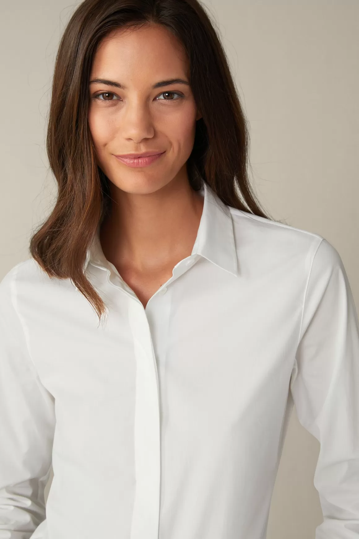 Cotton Stretch Blouse With Shirt Collar In White<Windsor Online