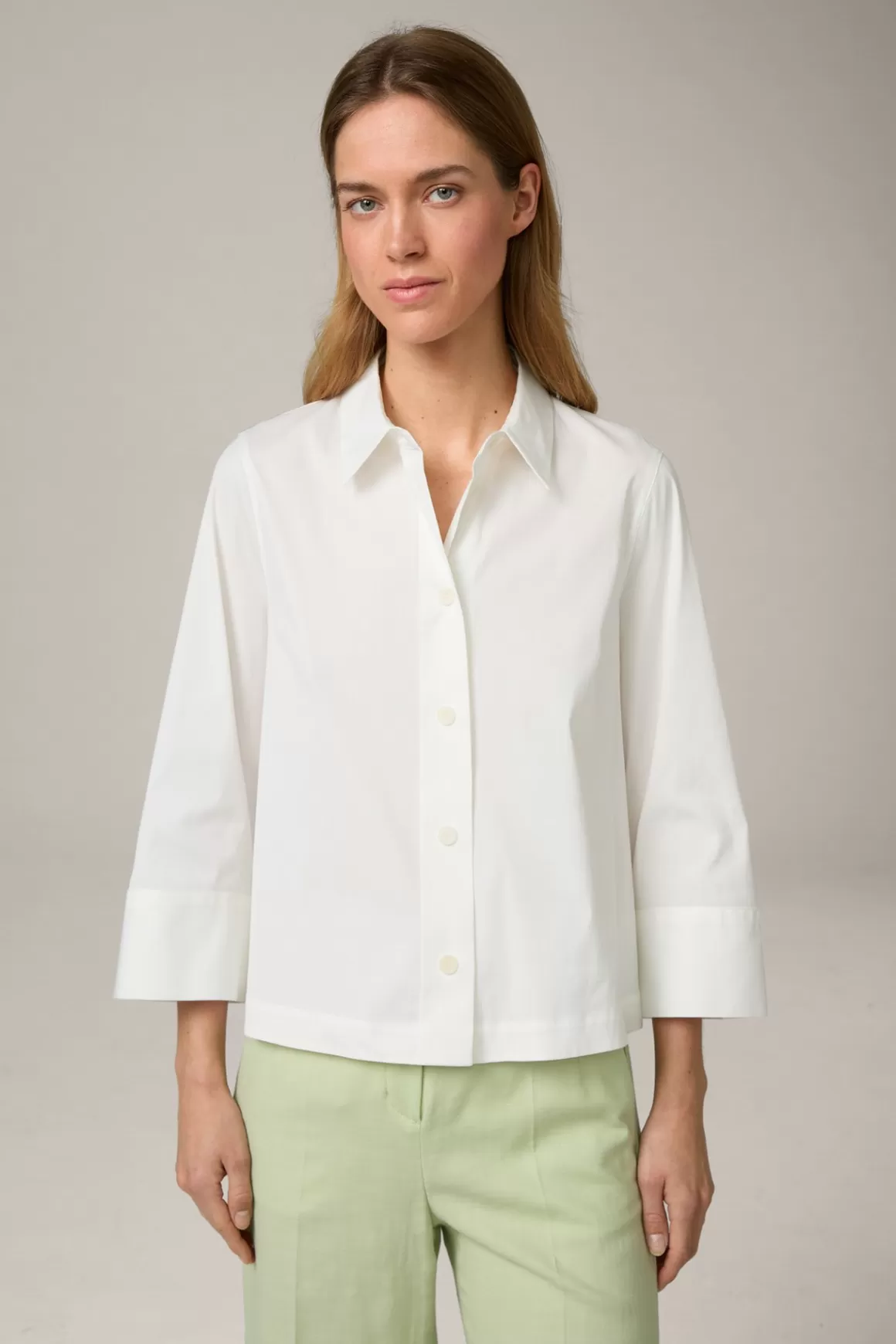 Cotton Stretch Shirt-Style Blouse In Ecru<Windsor Shop