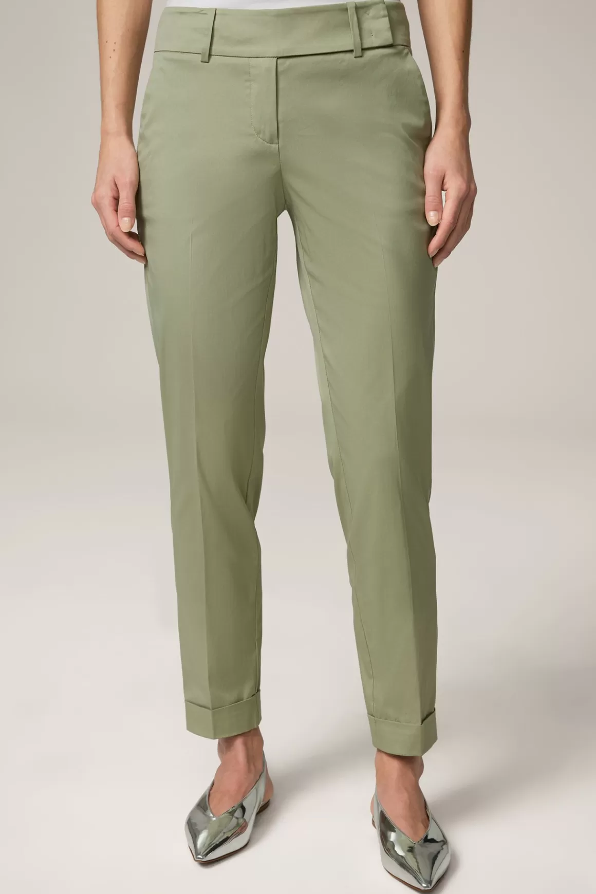 Cotton Stretch Suit Trousers With Turn-Ups In Light Green<Windsor Outlet