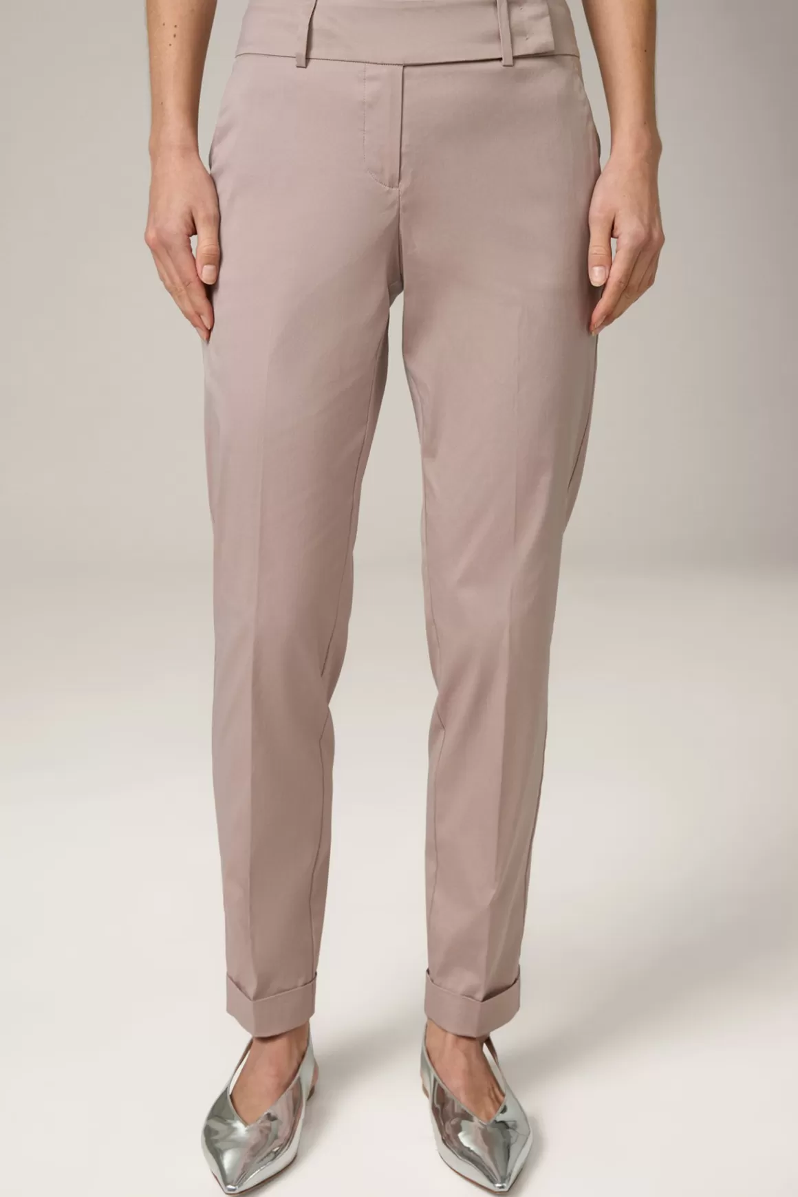 Cotton Stretch Suit Trousers With Turn-Ups In Taupe<Windsor Cheap