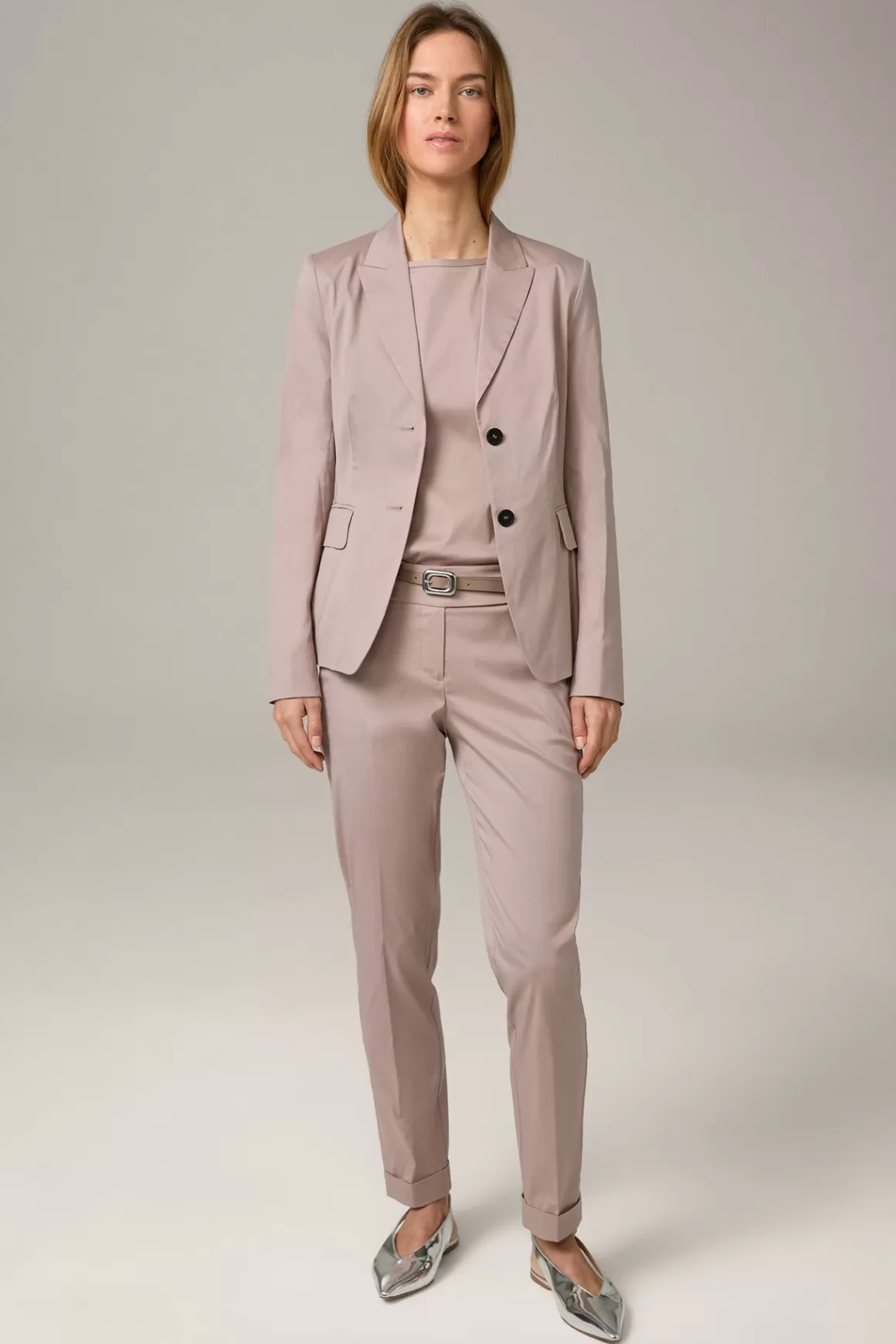 Cotton Stretch Suit Trousers With Turn-Ups In Taupe<Windsor Cheap