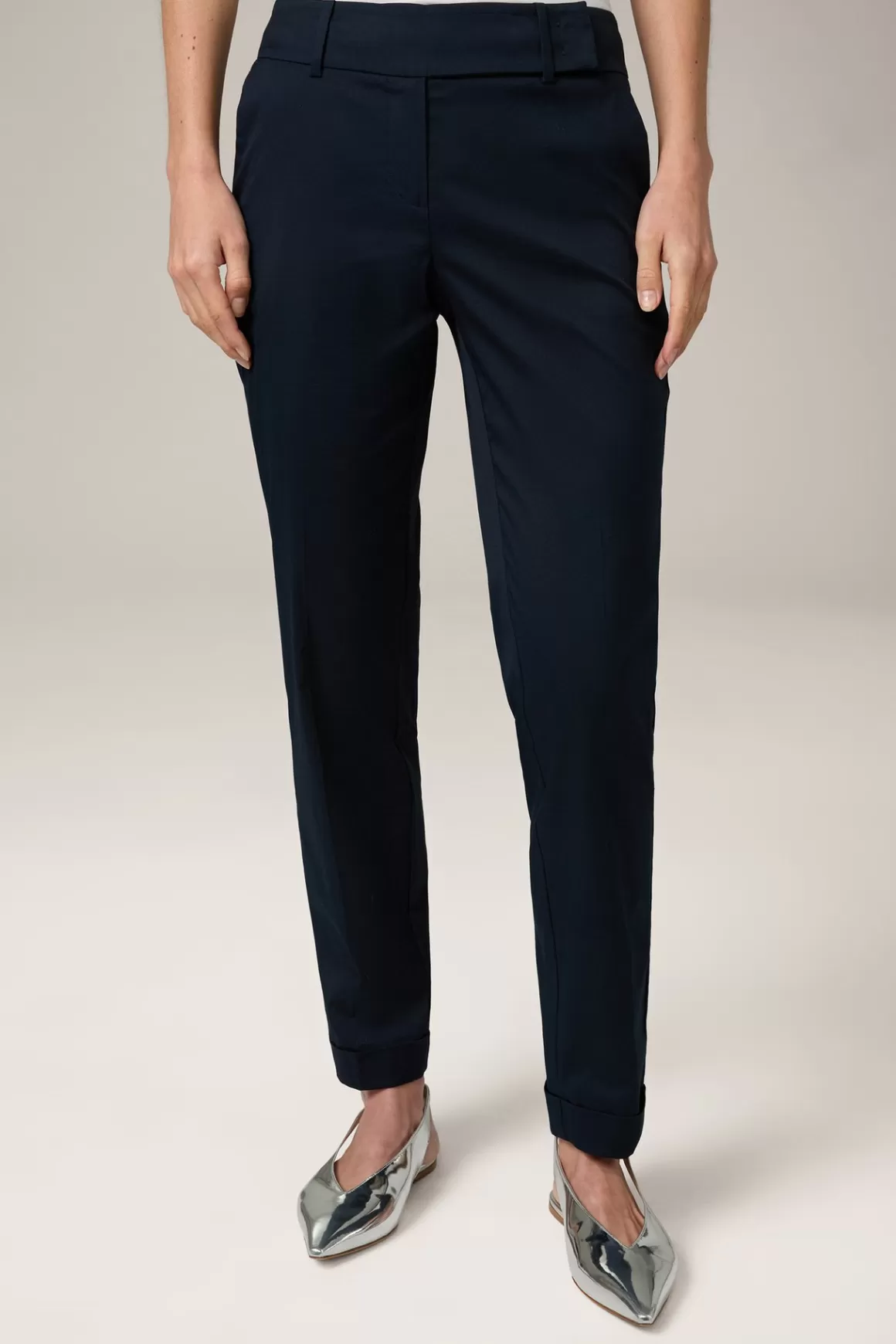 Cotton Stretch Trousers With Turn-Ups In Navy<Windsor Store