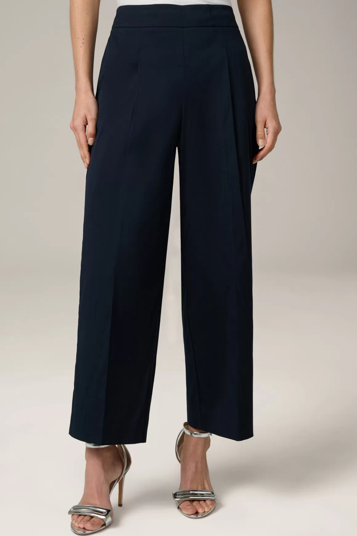 Cropped Cotton Stretch Marlene Trousers In Navy<Windsor Cheap