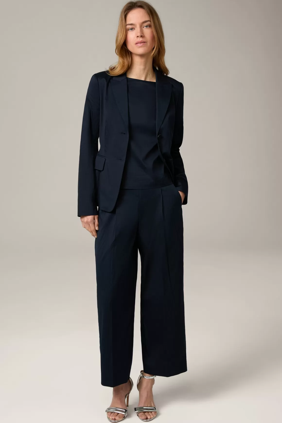 Cropped Cotton Stretch Marlene Trousers In Navy<Windsor Cheap