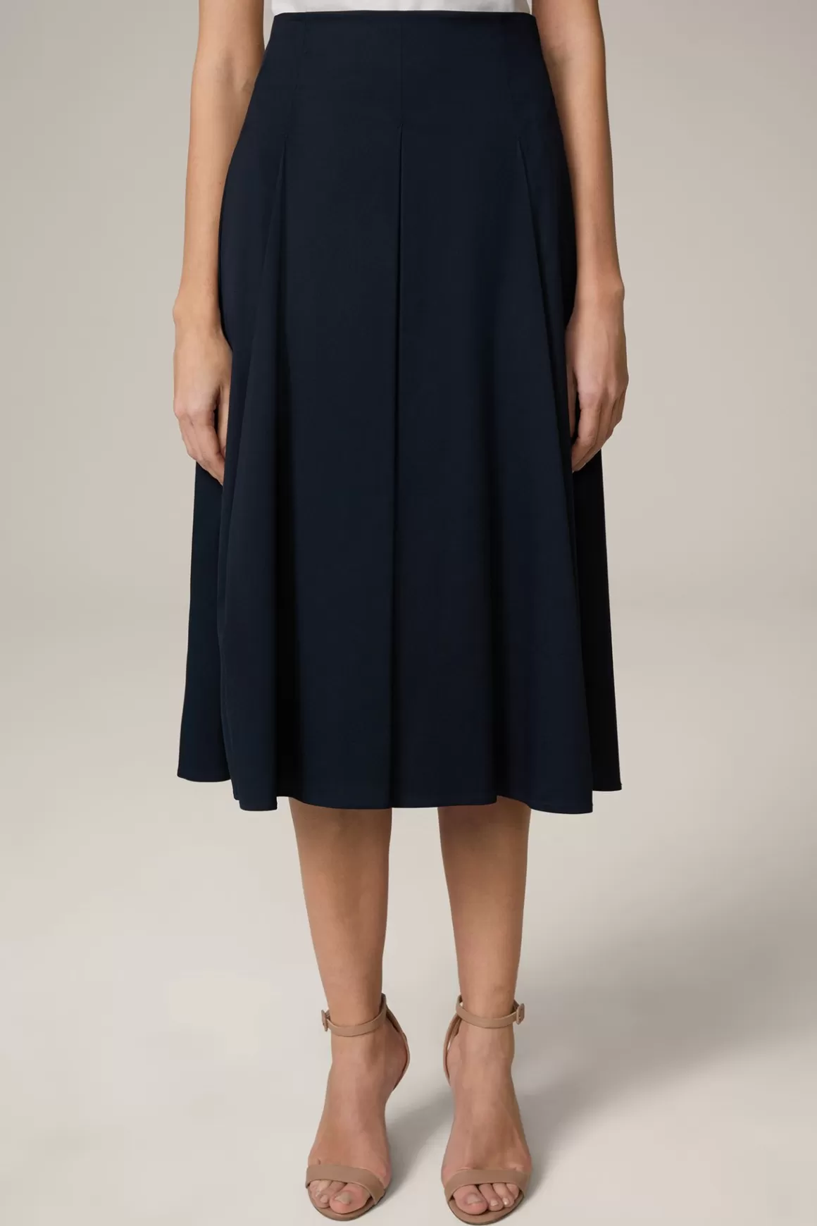 Flared Stretch Cotton Skirt In Midi Length In Navy<Windsor Shop