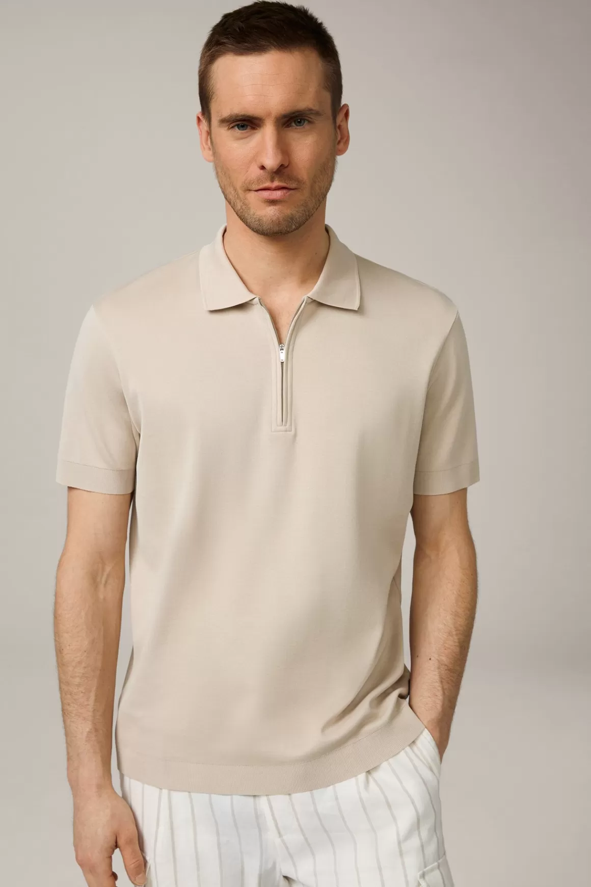 Floro Cotton Polo Shirt With Zip In Beige<Windsor Store