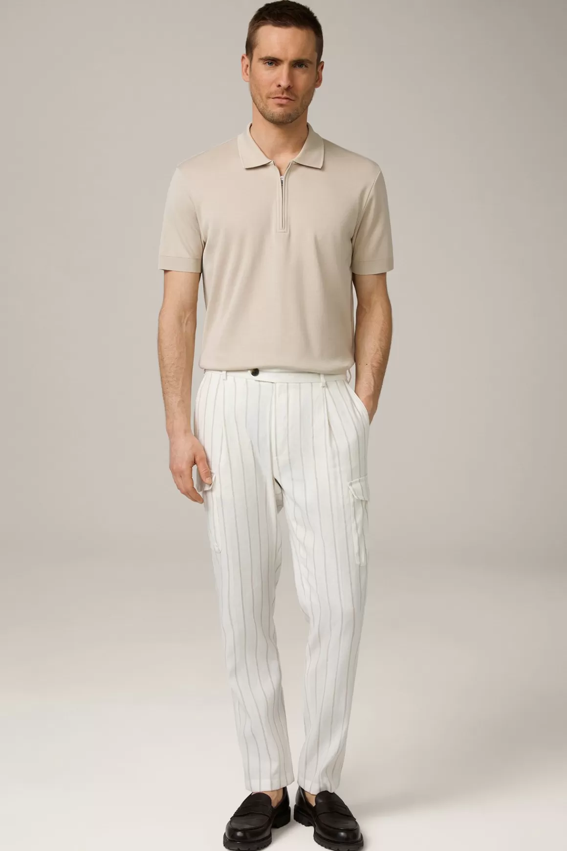 Floro Cotton Polo Shirt With Zip In Beige<Windsor Store