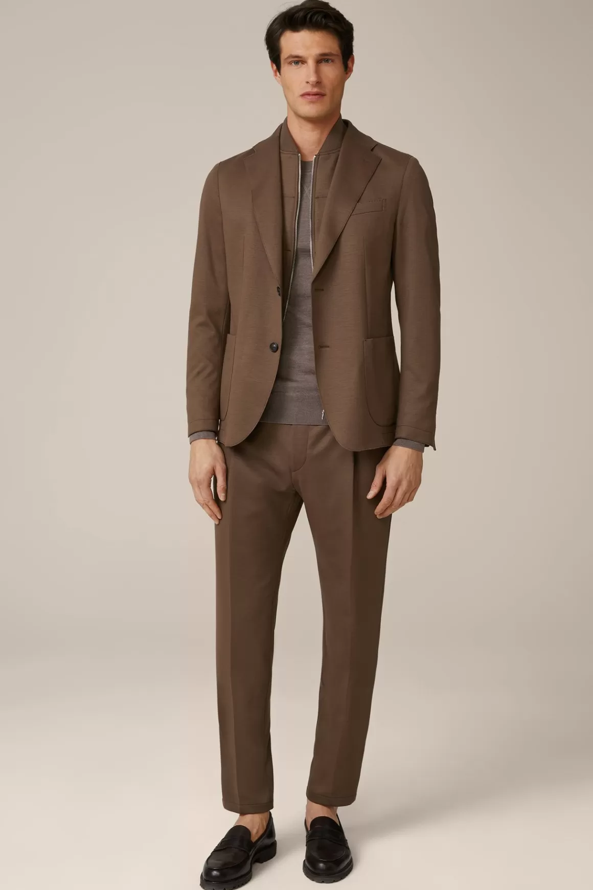 Floro Wool Jersey Pleat-Front Trousers In Brown<Windsor Best