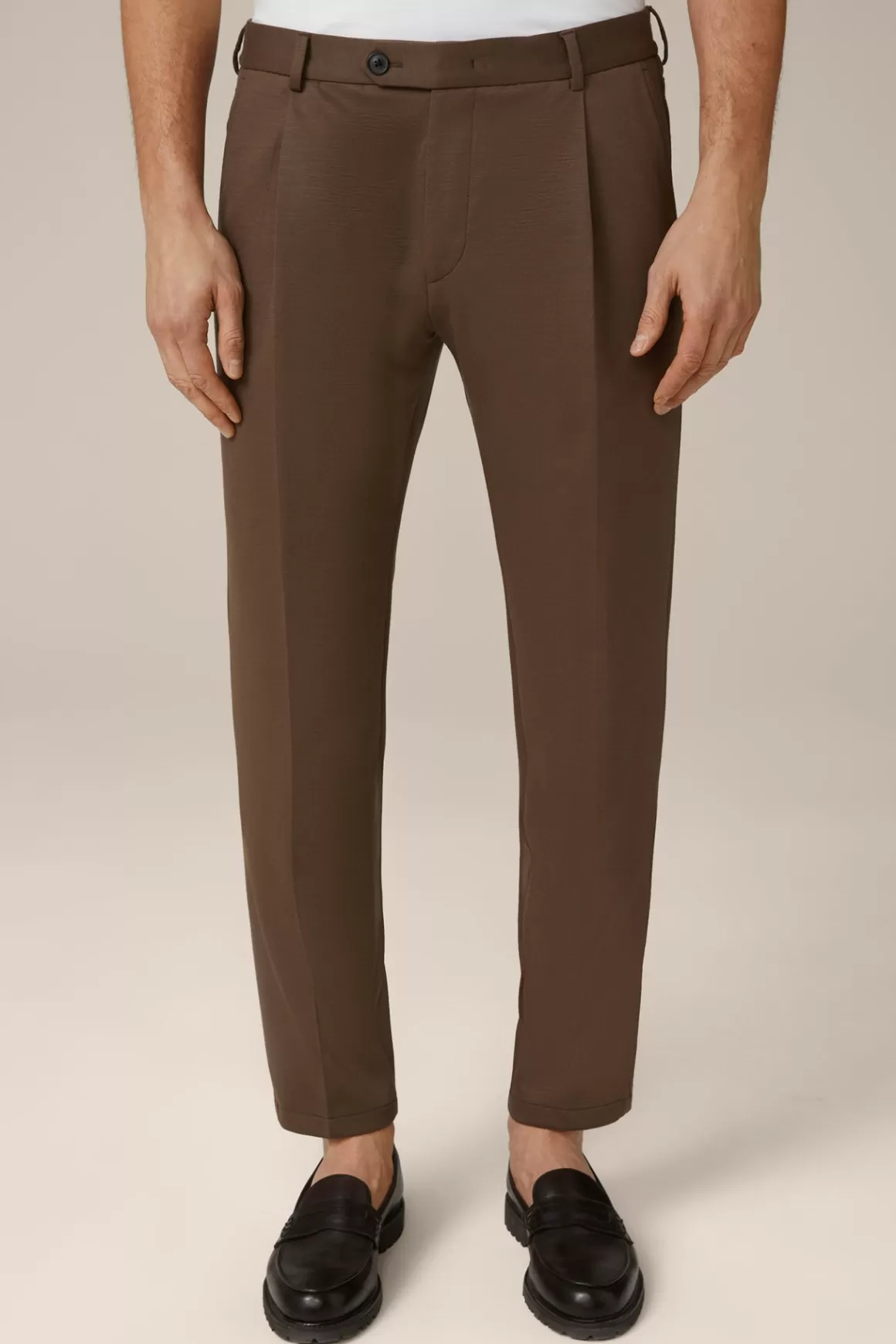 Floro Wool Jersey Pleat-Front Trousers In Brown<Windsor Best