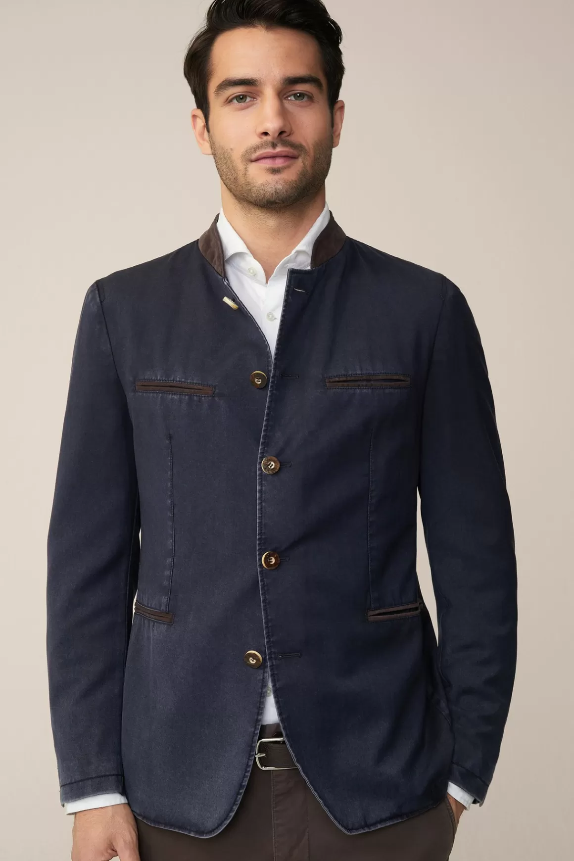 Frosted Wool Traditional Schwabing Cardigan-Style Jacket In Flecked Navy<Windsor Clearance