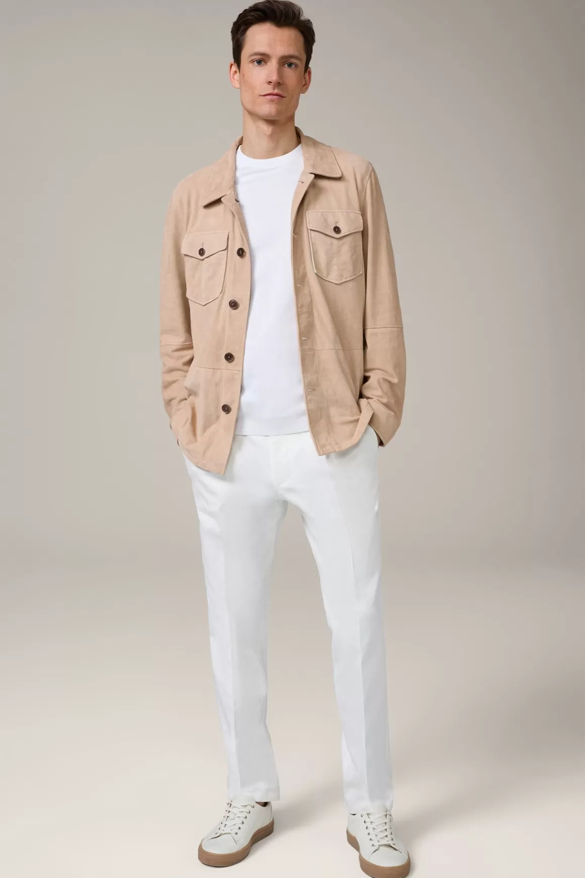 Goatskin Suede Leather Overshirt With Shirt Collar In Beige<Windsor Cheap