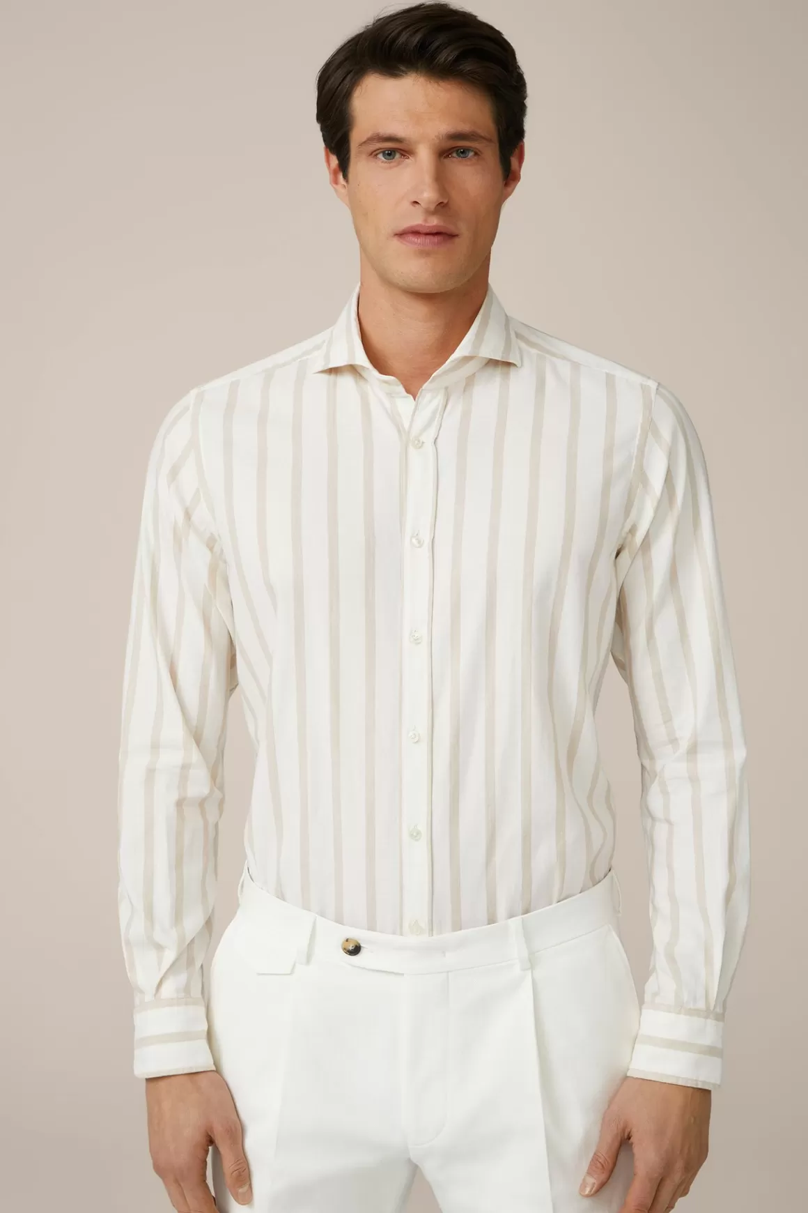 Lano Cotton Shirt In Cream And Brown Stripes<Windsor Hot