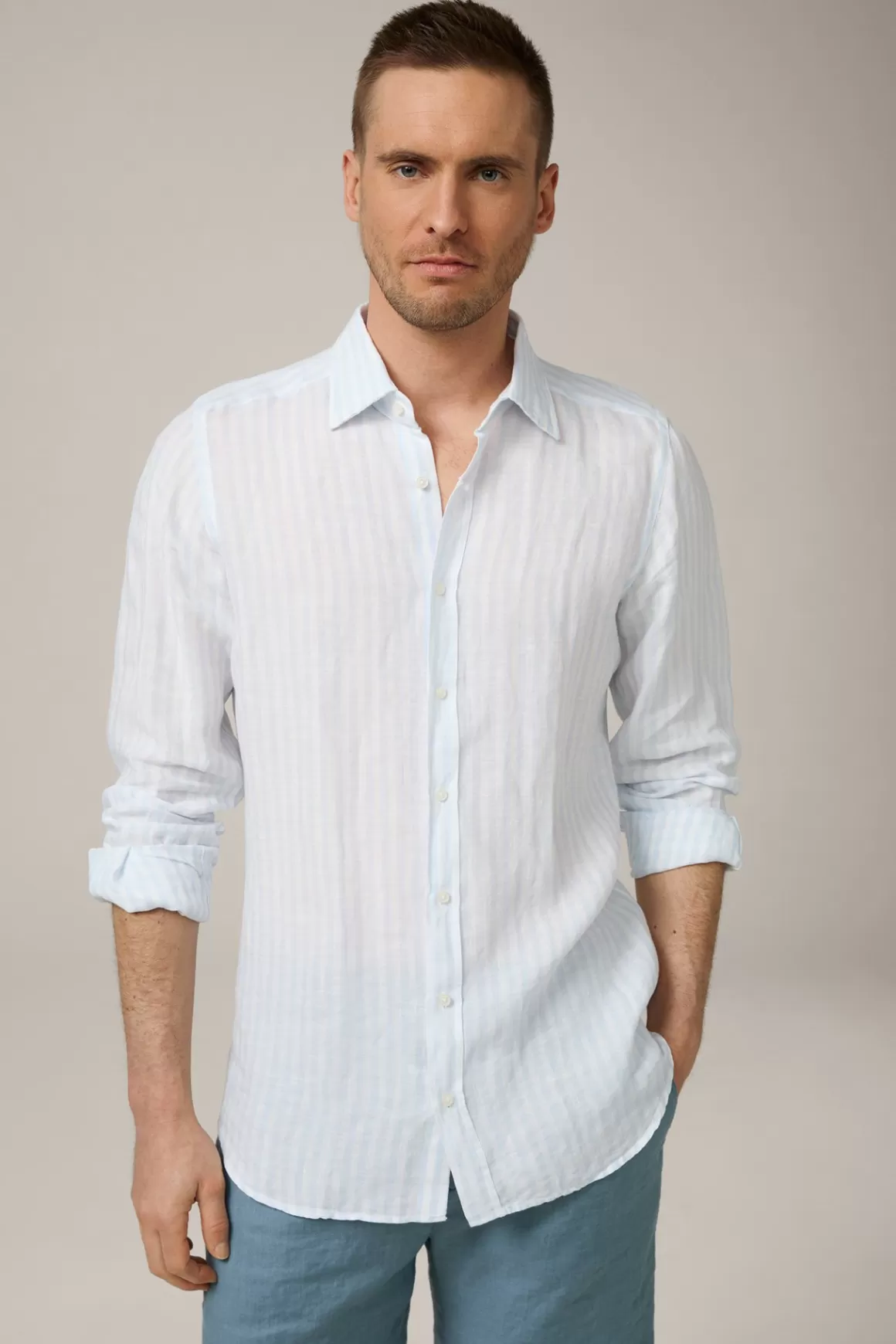 Lapo Linen Shirt In Light Blue Stripes<Windsor Cheap