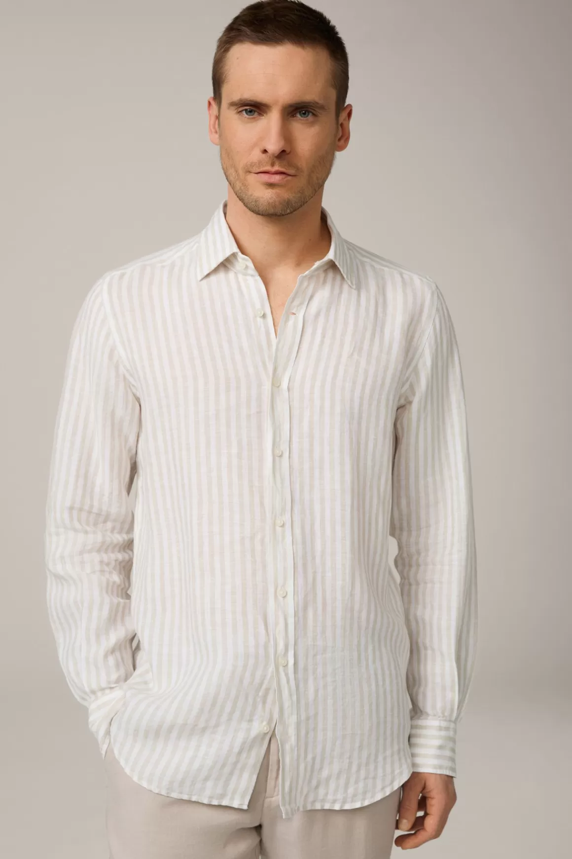 Lapo Linen Shirt In White And Beige Stripes<Windsor Sale