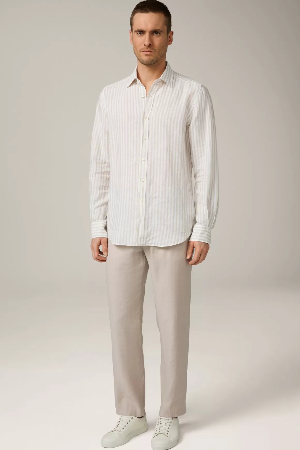 Lapo Linen Shirt In White And Beige Stripes<Windsor Sale