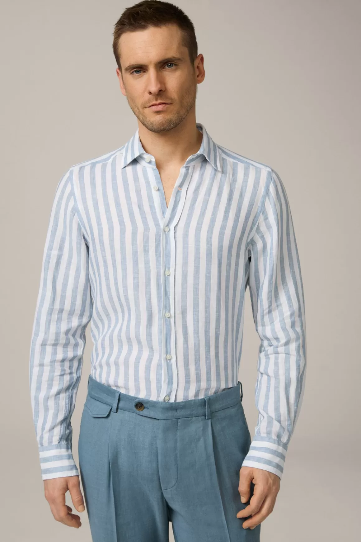 Lapo Linen Shirt In White And Blue Stripes<Windsor Fashion