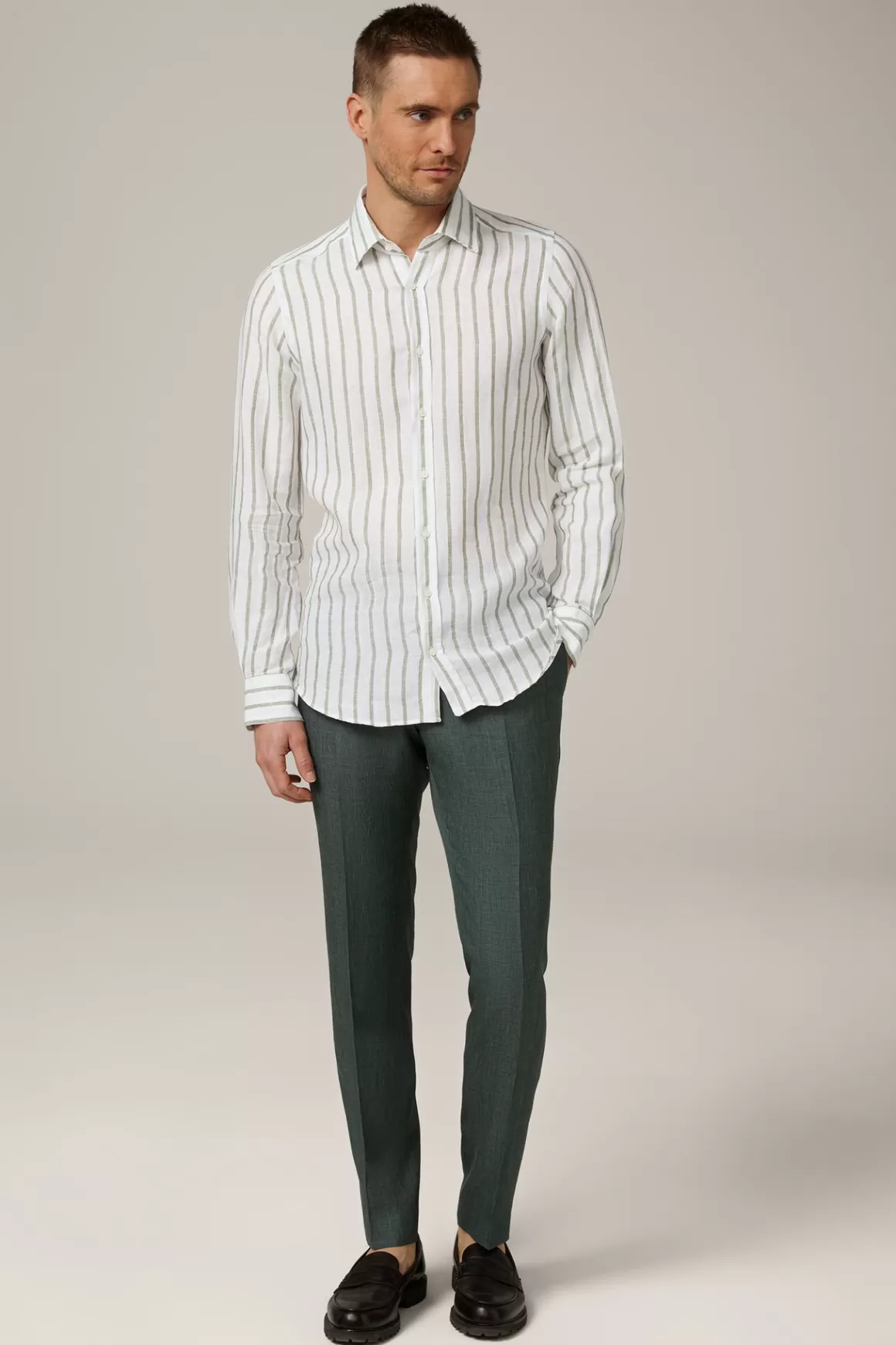 Lapo Linen Shirt In White And Olive Stripes<Windsor Sale