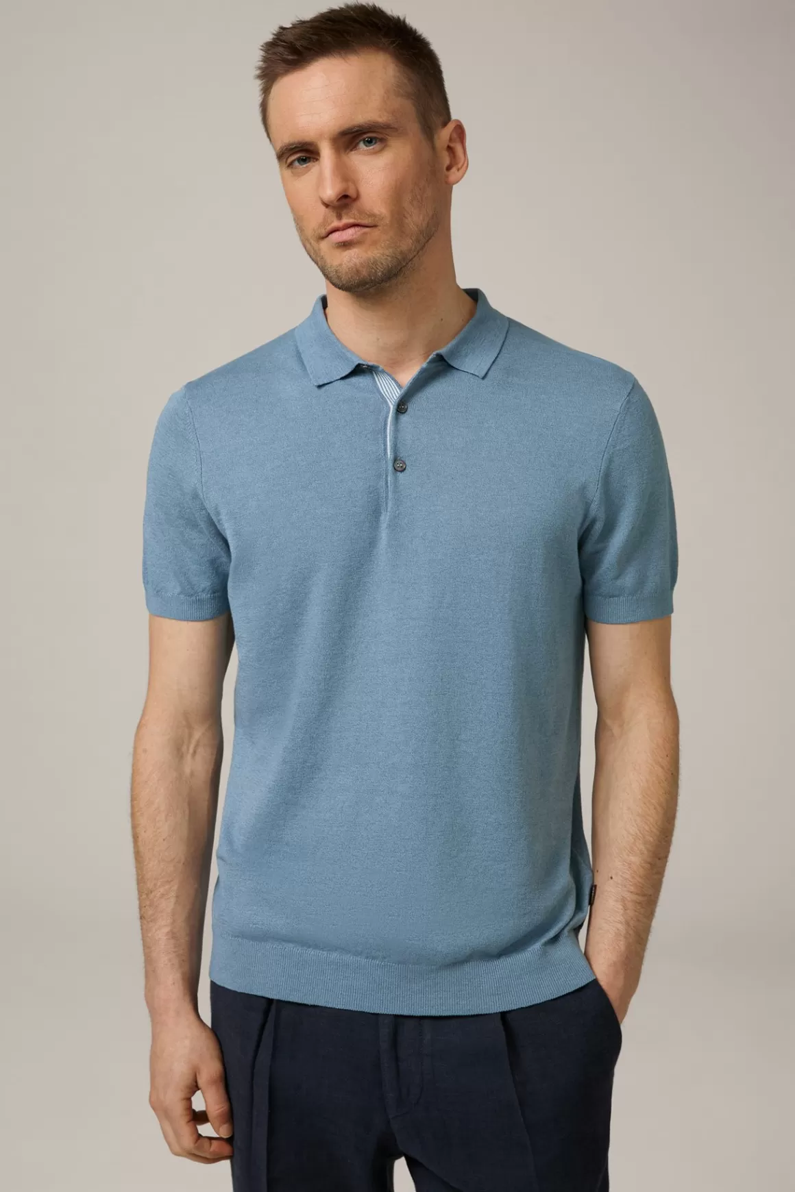 Lindo Linen Knitted Polo Shirt In Blue<Windsor Outlet