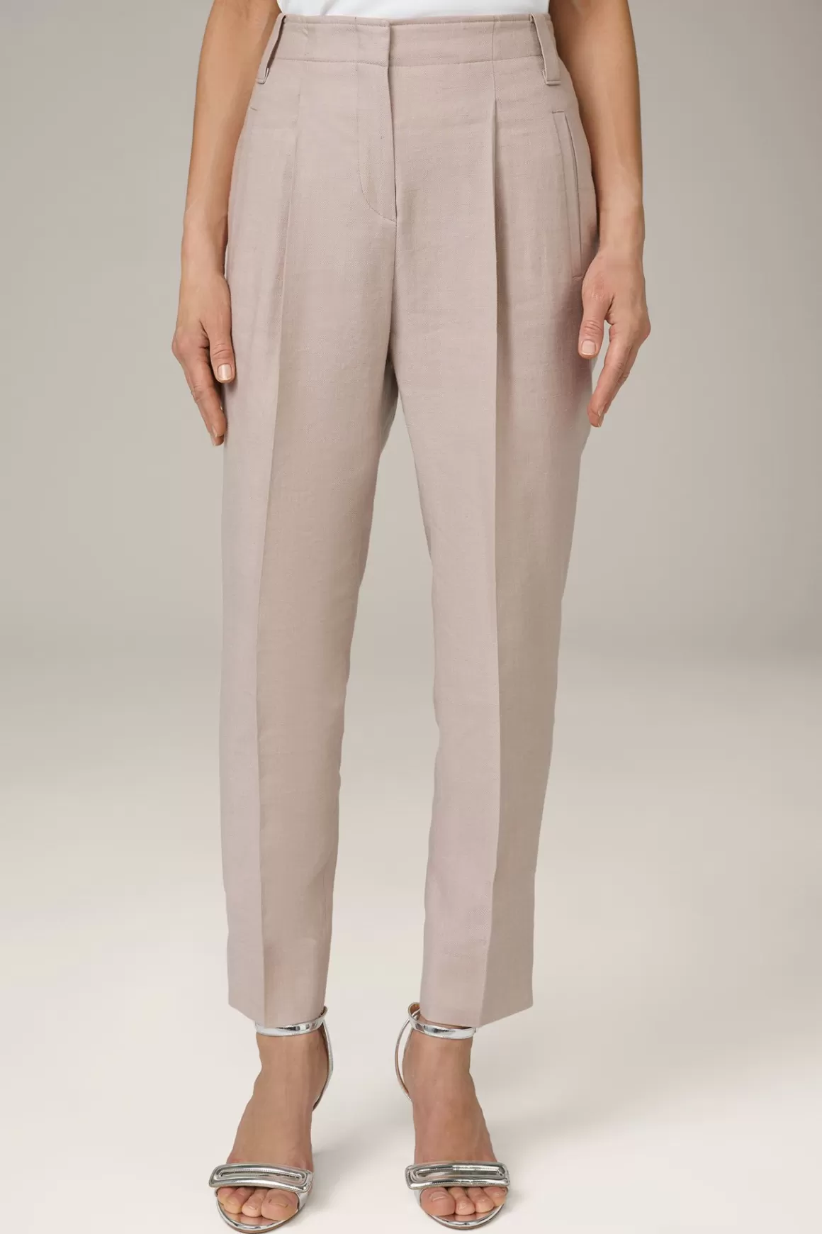 Linen Stretch Pleated Front Trousers In Taupe<Windsor Flash Sale