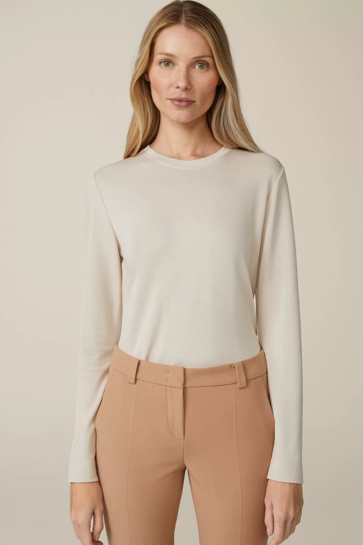 Long-Sleeved Jersey Tencel T-Shirt In Light Beige<Windsor Cheap