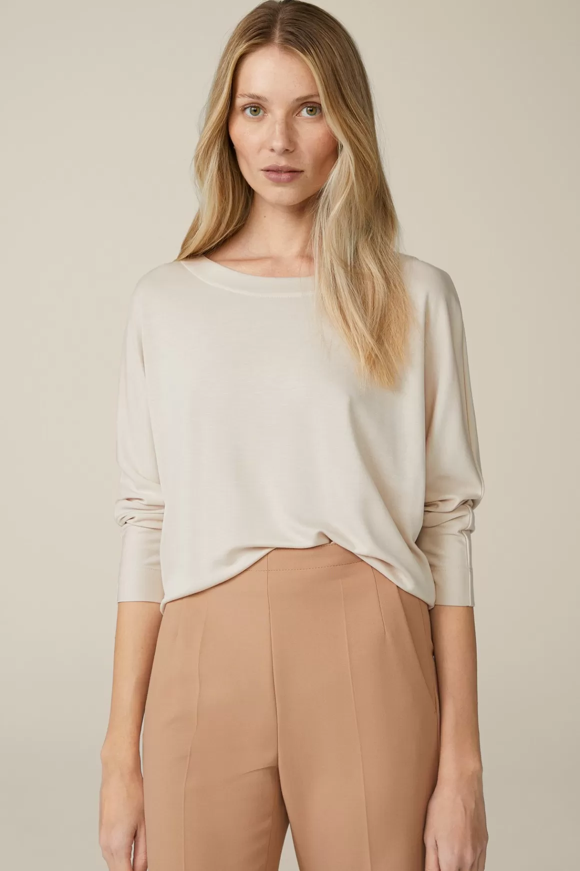 Long-Sleeved Jersey Tencel T-Shirt In Light Beige<Windsor Discount