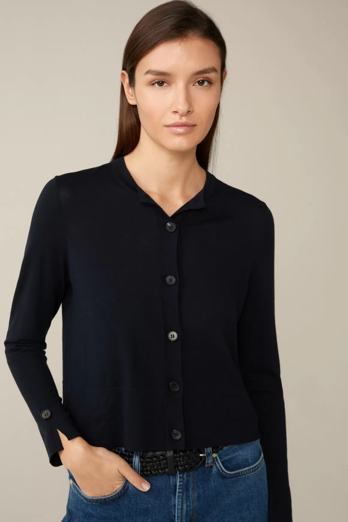 Merino Knitted Cardigan In Navy<Windsor Shop