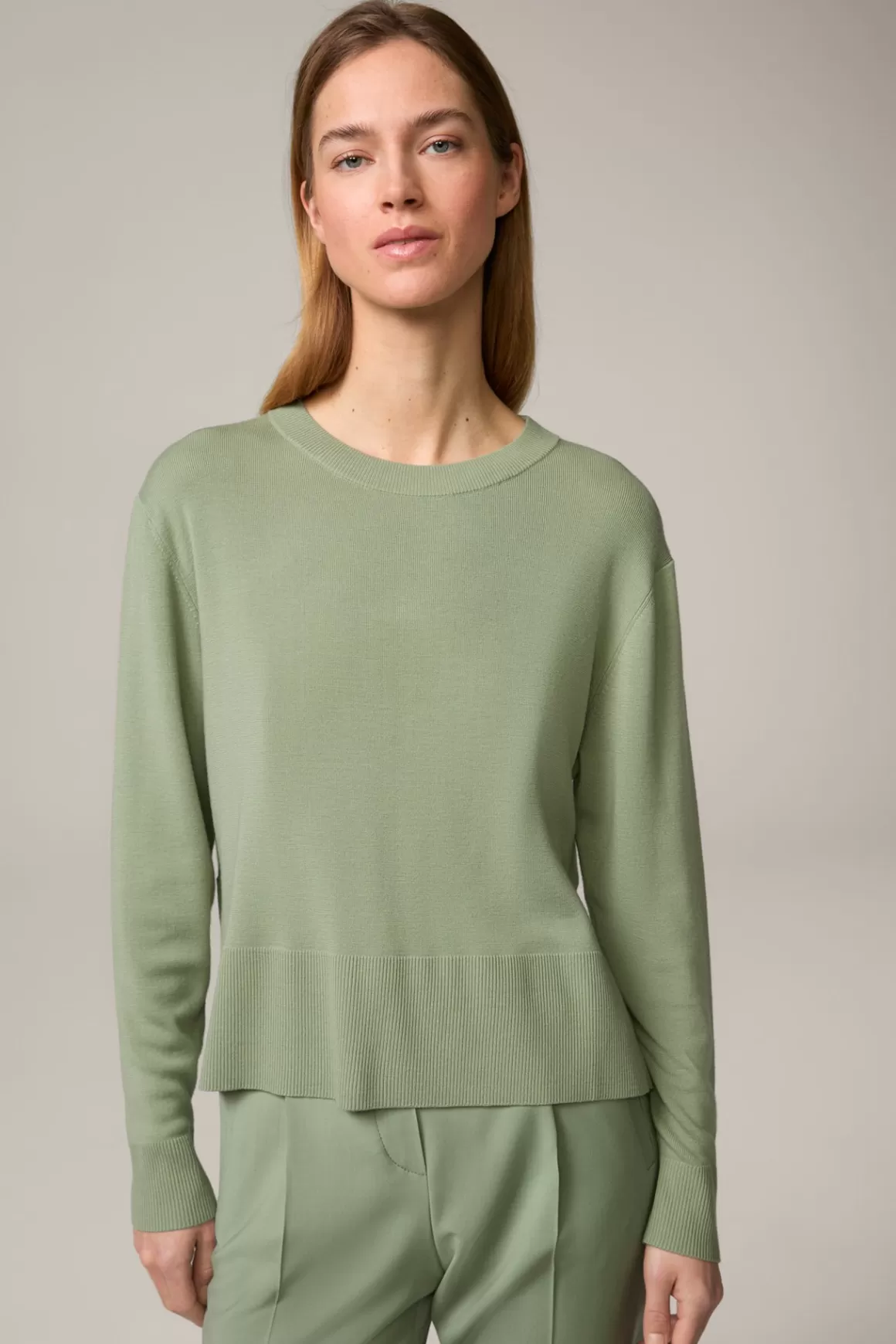 Merino Knitted Round Neck Pullover In Sage<Windsor Cheap