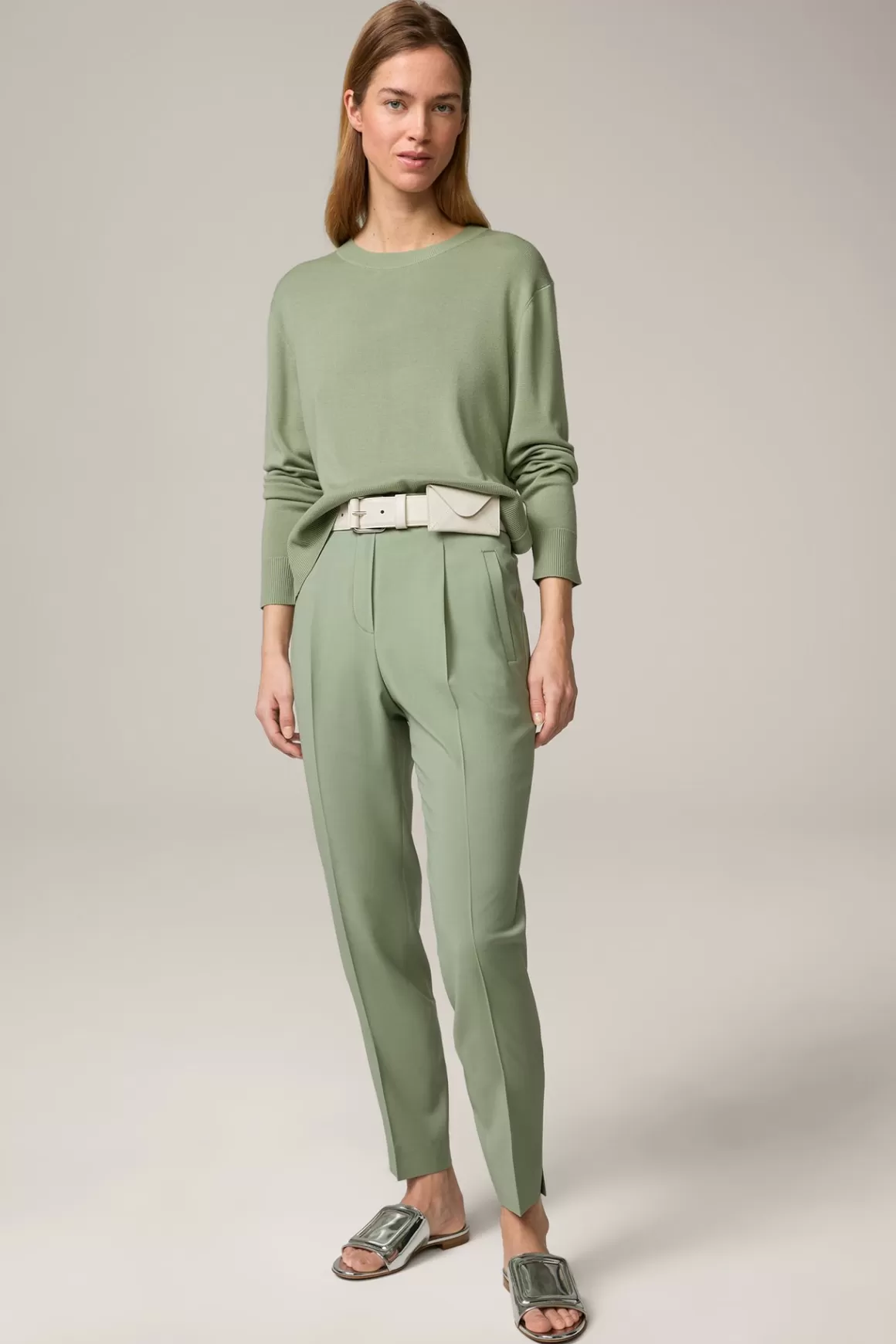 Merino Knitted Round Neck Pullover In Sage<Windsor Cheap