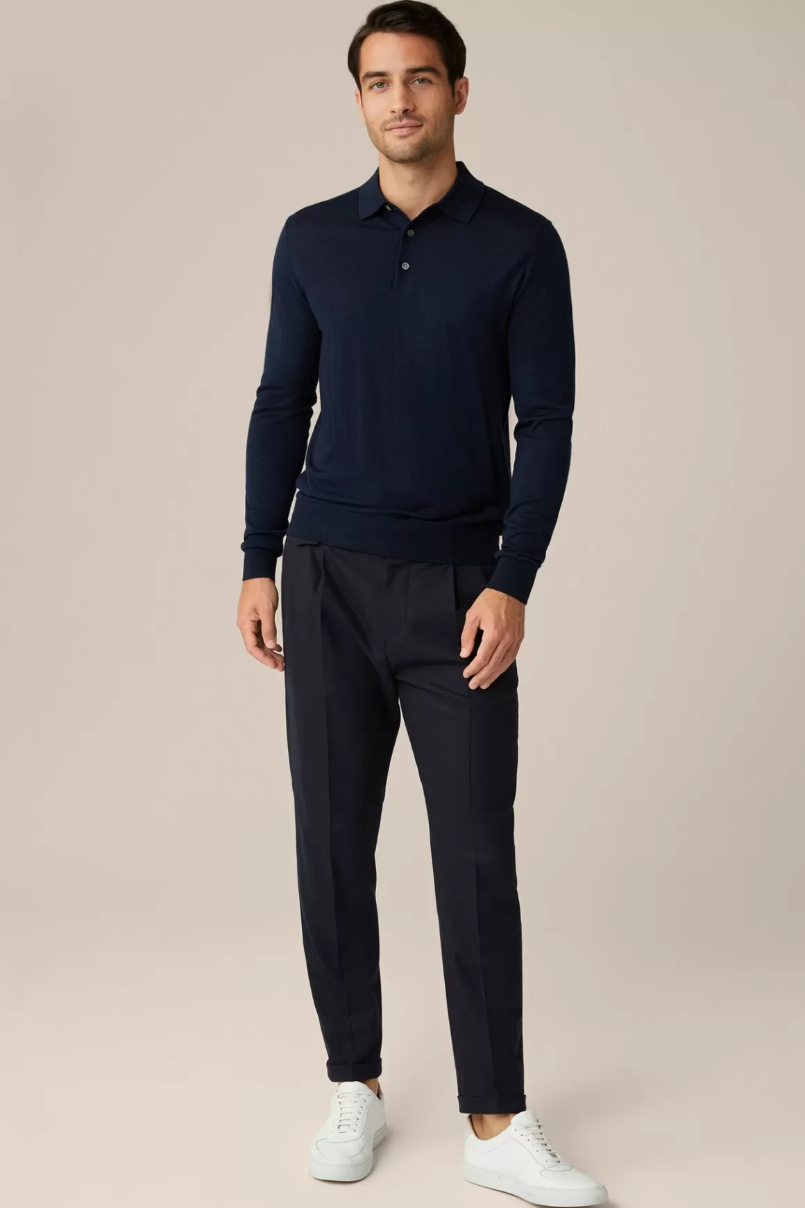 Nando Knitwear Polo With Silk And Cashmere In Navy<Windsor Cheap