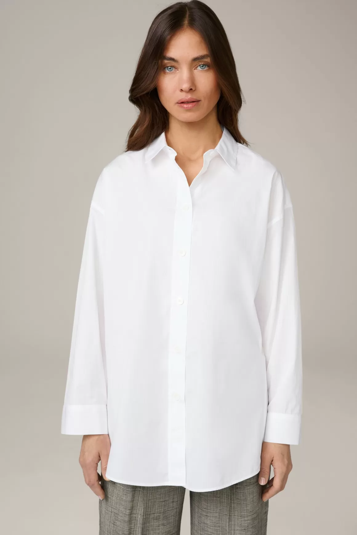 Poplin Cotton Shirt-Style Blouse, Oversized, In White<Windsor New