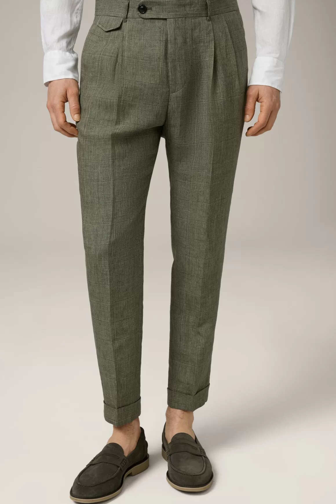 Sapo Modular Pleated Linen Trousers In A Green Pattern<Windsor Flash Sale