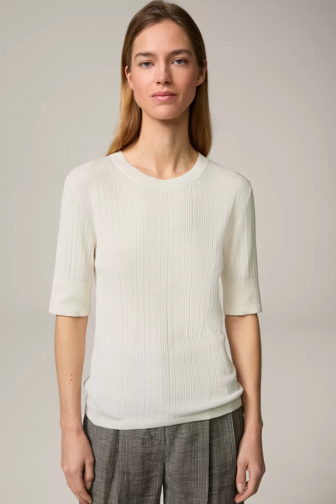 Silk/Cotton Blend Ribbed Knitted T-Shirt In Cream<Windsor Cheap