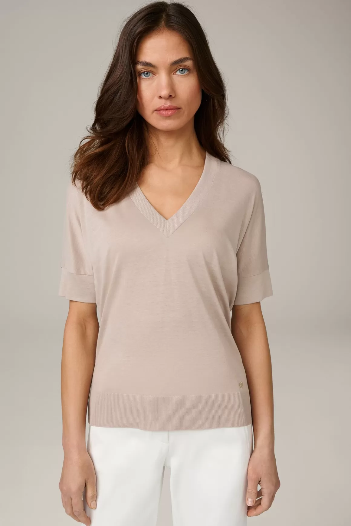 Tencel/Cotton V-Neck Shirt In Taupe<Windsor Outlet