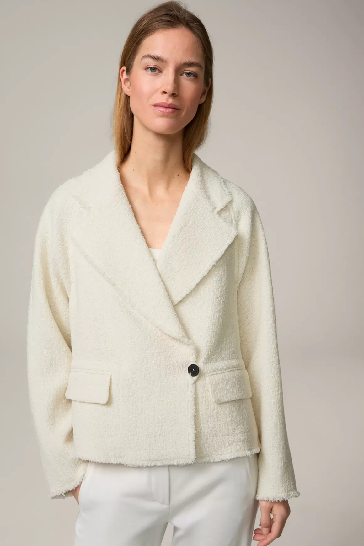 Tweed Cropped Blazer Jacket With Wide Lapel In Cream<Windsor New