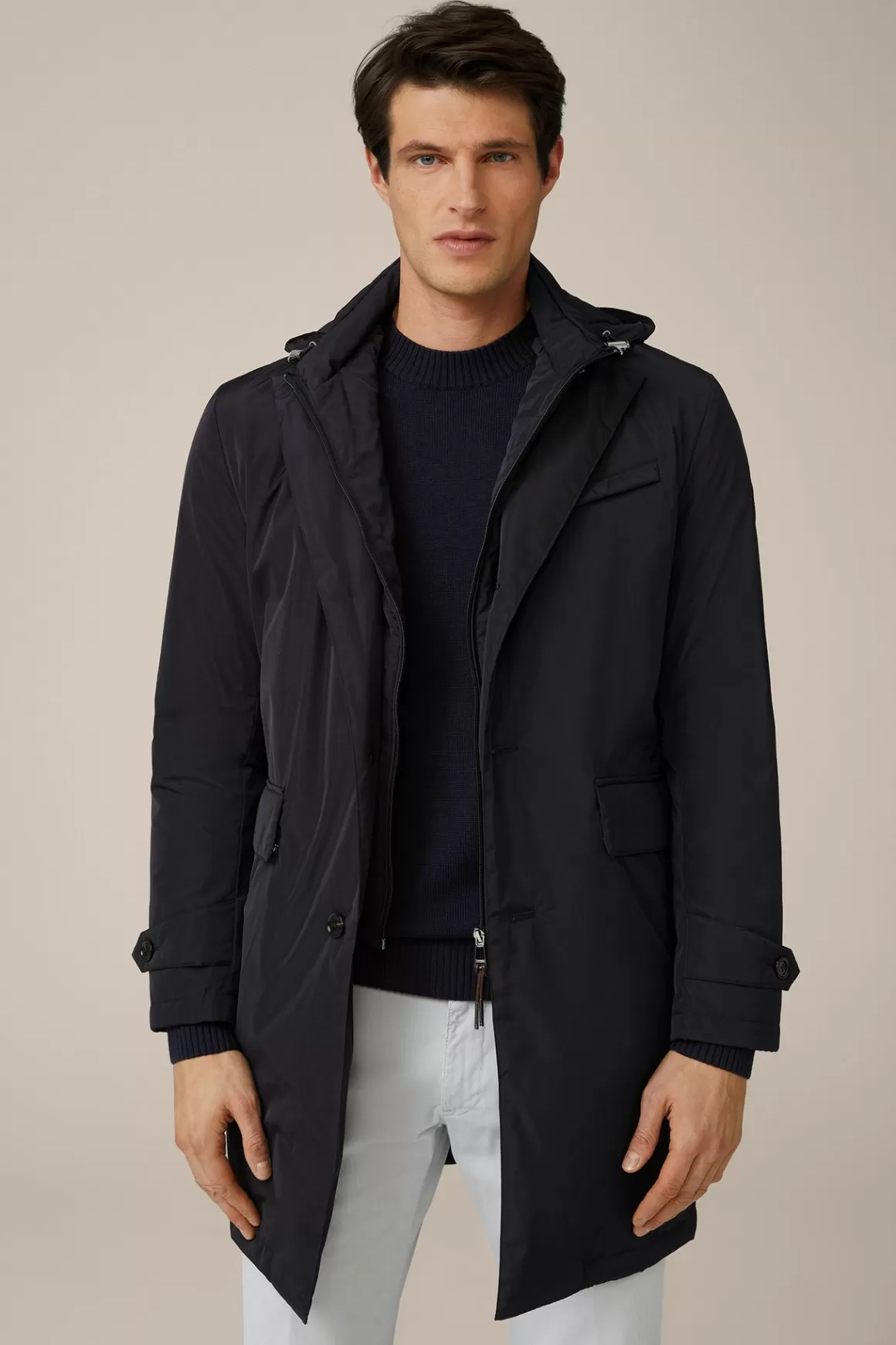 Venosa Nylon Parka With Lapel Collar In Navy<Windsor Sale