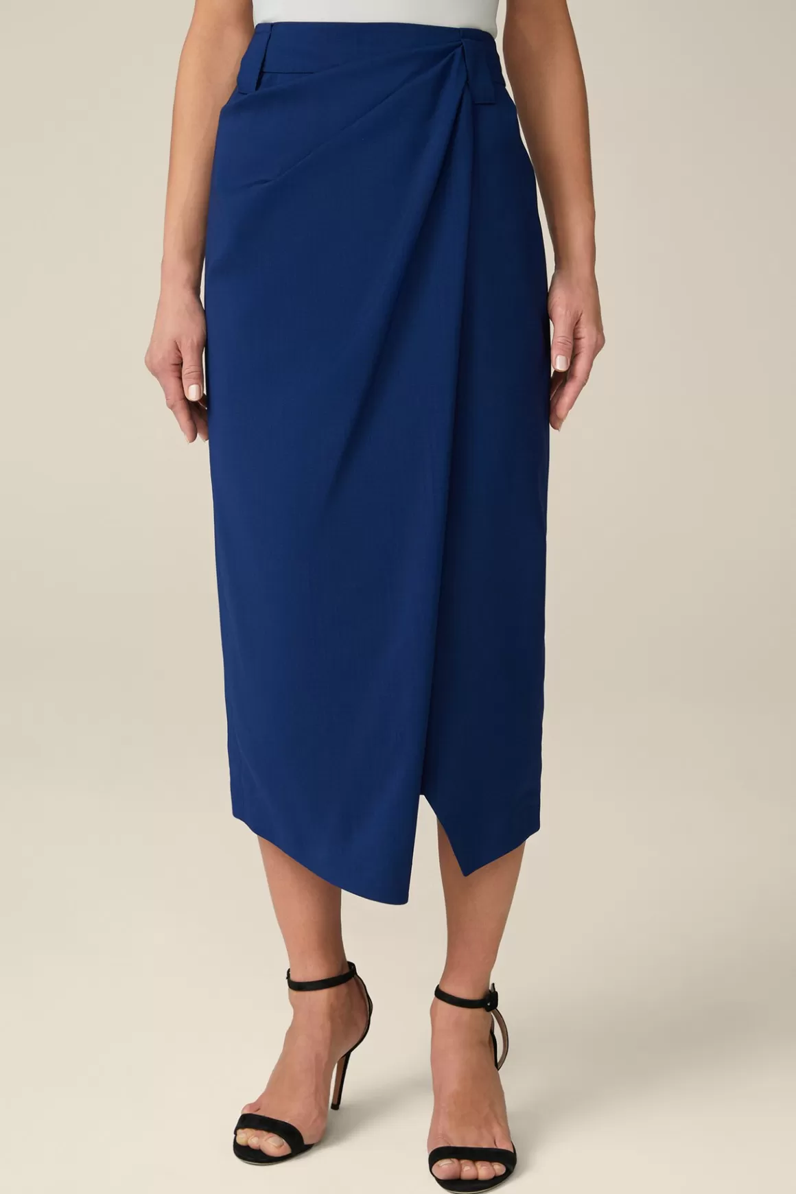 Virgin Wool Midi Skirt With Wrap Detail In Blue<Windsor Store