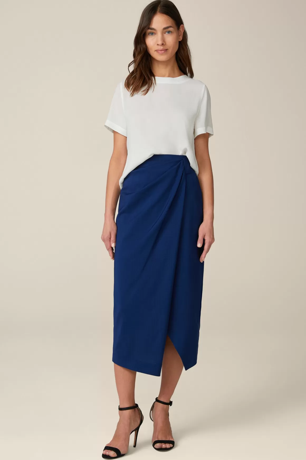 Virgin Wool Midi Skirt With Wrap Detail In Blue<Windsor Store