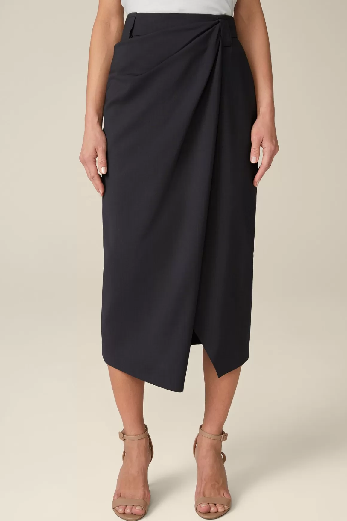 Virgin Wool Midi Skirt With Wrap-Around Detail In Anthracite<Windsor Fashion