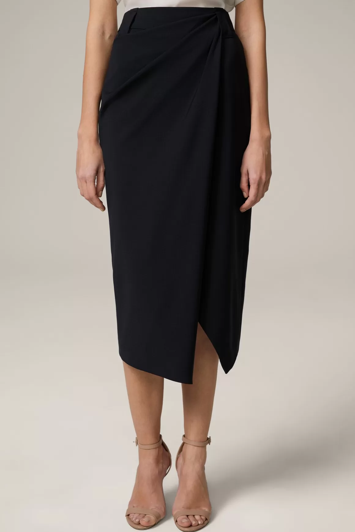 Virgin Wool Midi Skirt With Wrapover Detail In Navy<Windsor Outlet