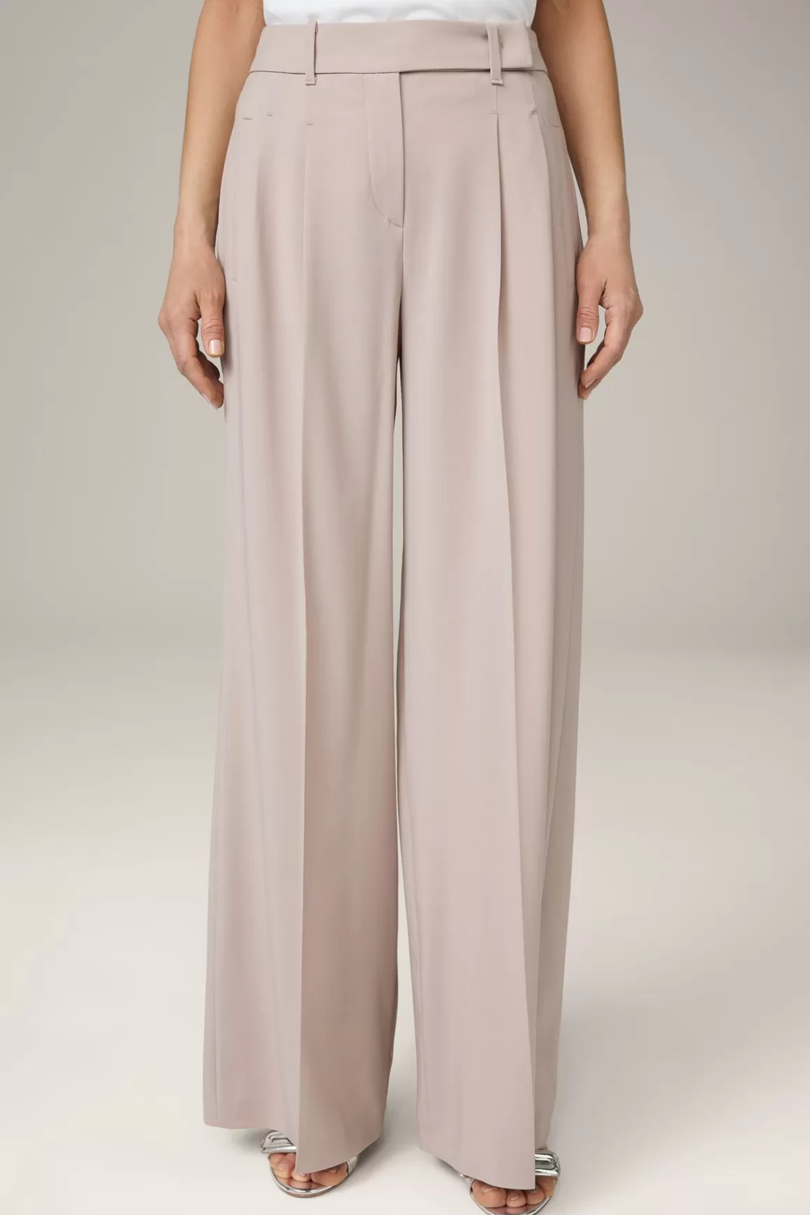 Virgin Wool Palazzo Trousers In Taupe<Windsor Fashion